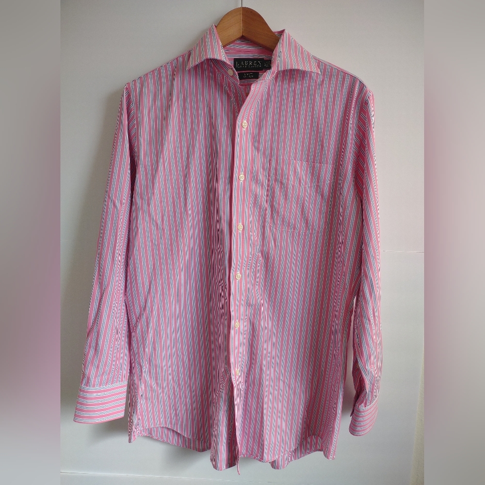 Lauren Ralph Lauren Striped Cotton Non Iron Long Sleeve Boyfriend Shirt